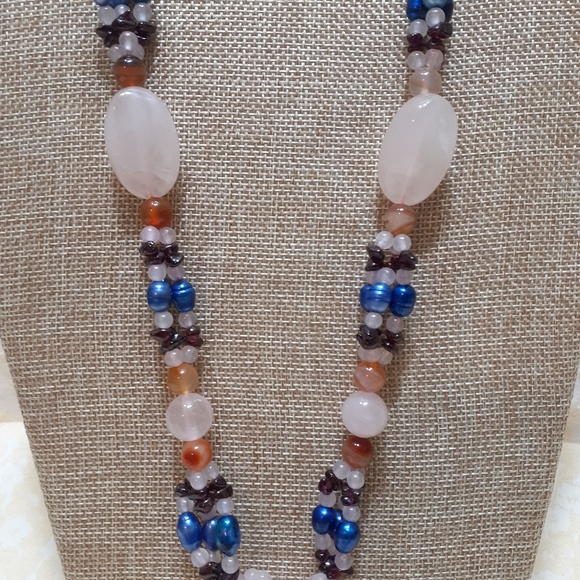 Multi semi-precious gemstone and pearl necklace - Picture 2 of 8